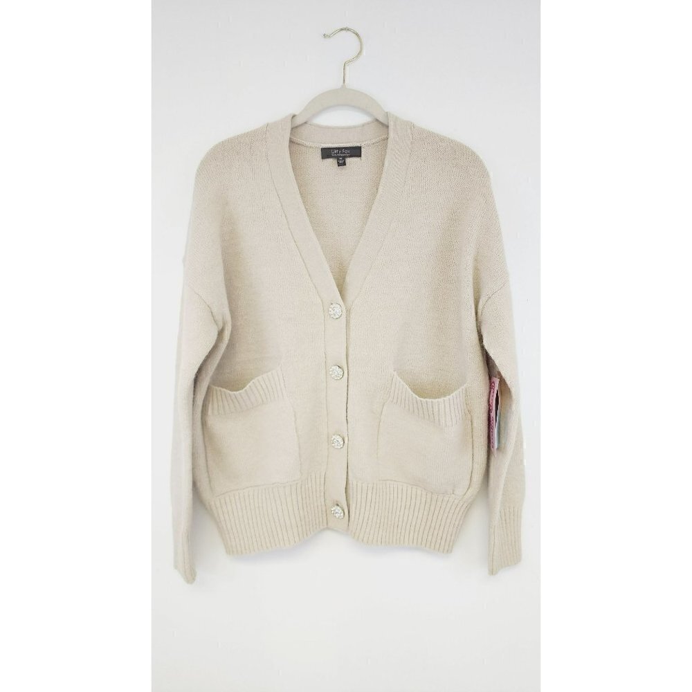 Witty Fox Sweater Tan Rhinestone Button Oversized Cardigan XS - Picture 2 of 7